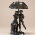 large garden outdoor metal craft bronze boy & girl umbrella fountain